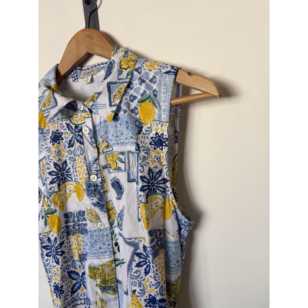 J Crew Dolce Vita Lemon Tile Print Sleeveless Midi Shirt dress Size 8 - Picture 3 of 9